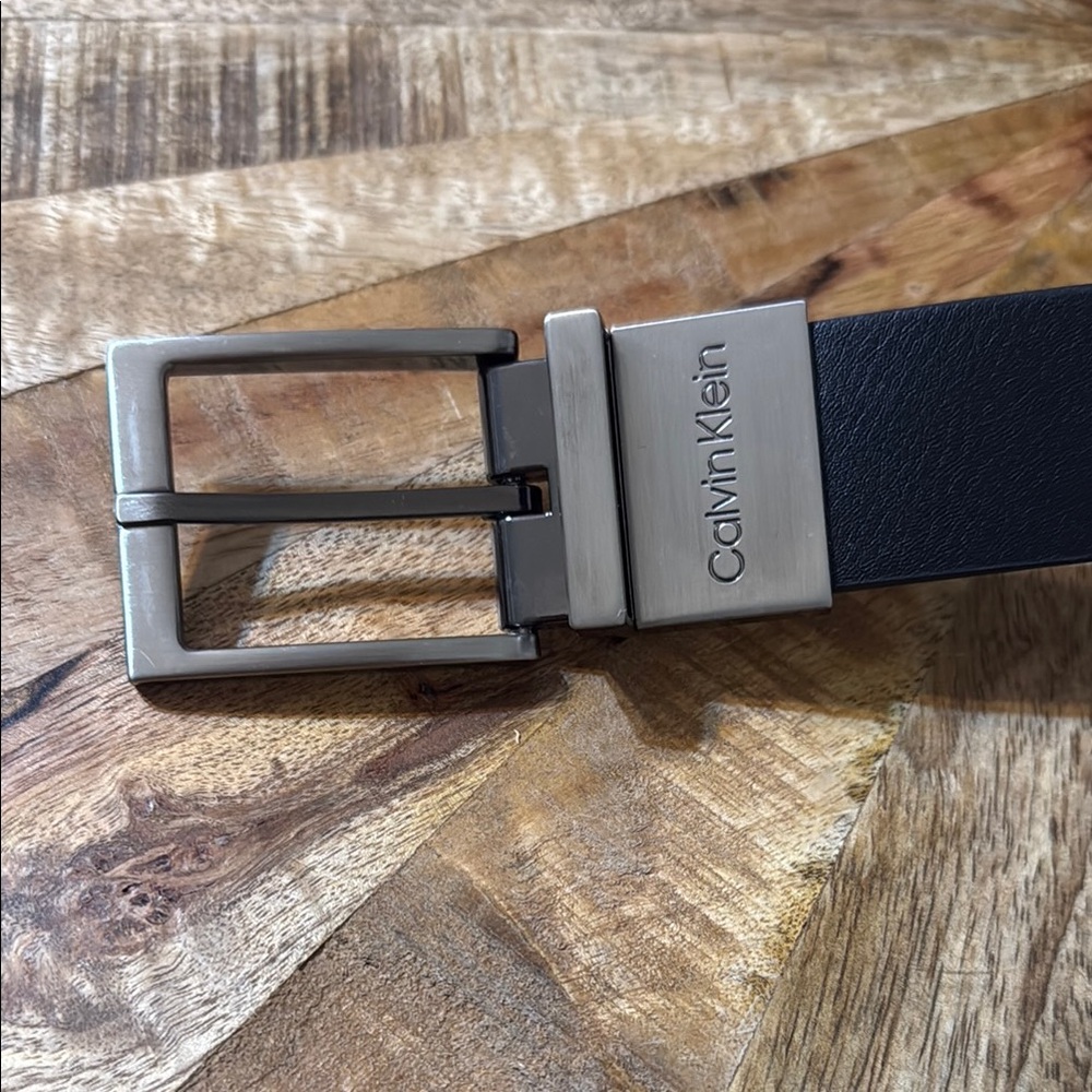 Calvin Klein Black Leather Belt with Silver Buckle